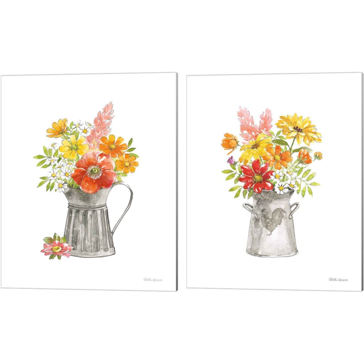 Farmhouse Floral White by Beth Grove, 2 Piece Canvas Art Set 16x20